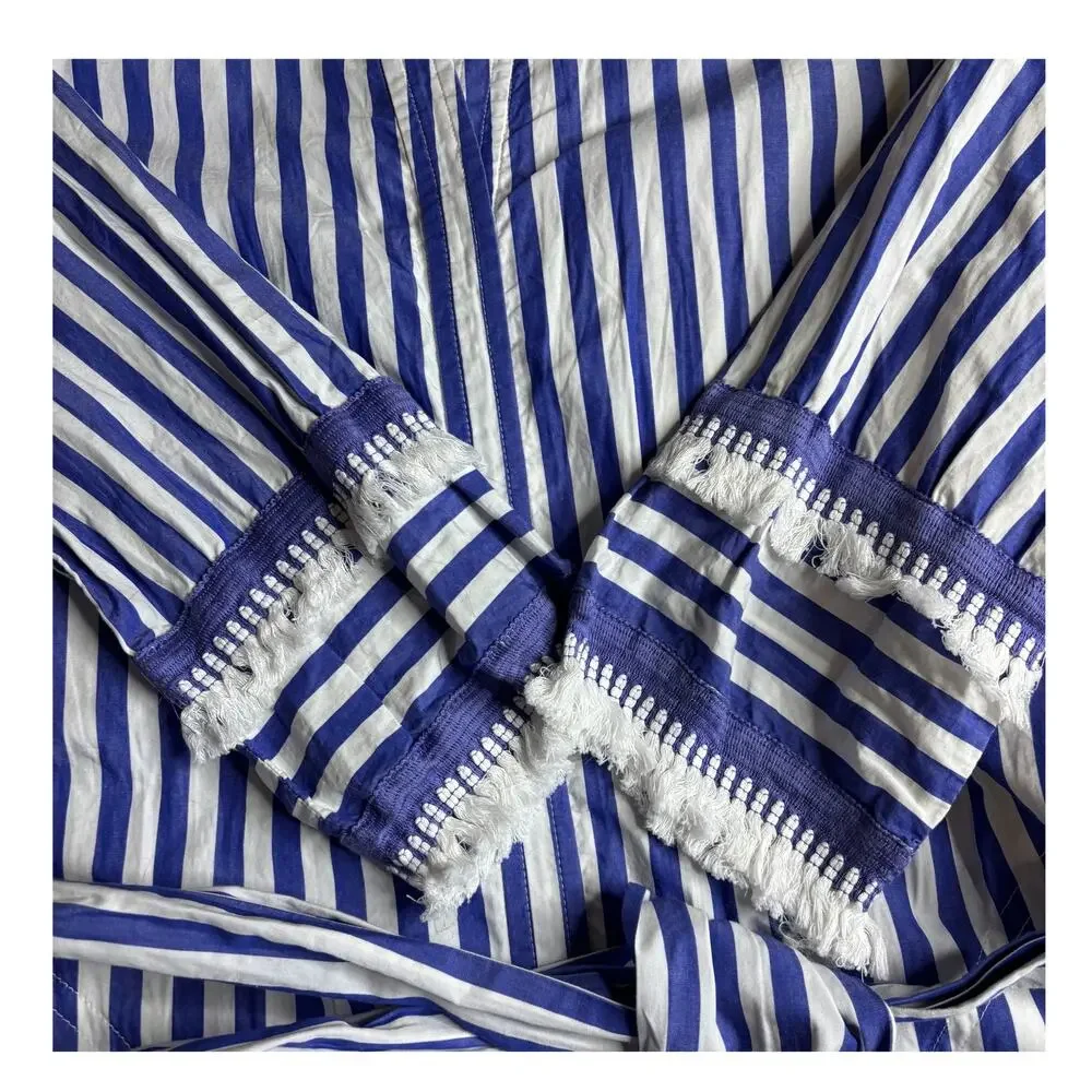 J.Crew Blue White Stripe Tie Waist Shirt Dress‎ Size 0 Coastal Summer Tunic